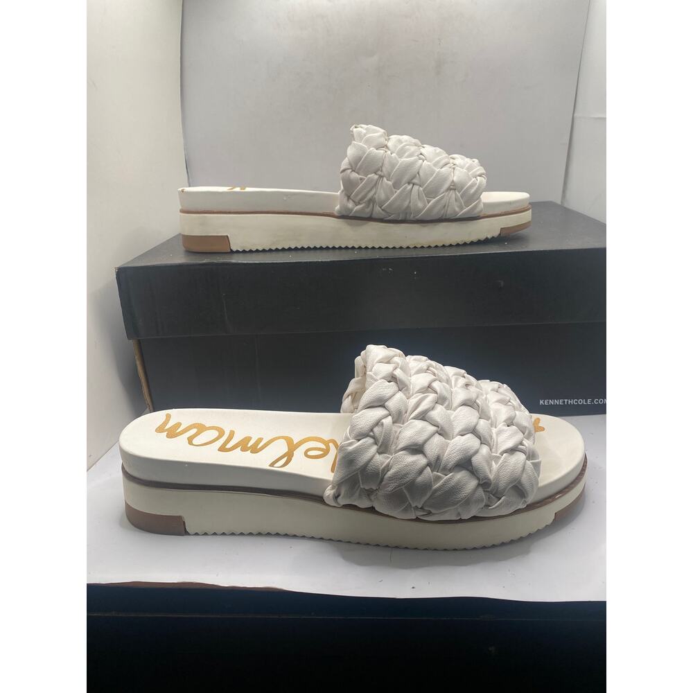 Sam Edelman Ainslie White Open Round Toe Braided Straps Flat Slide Sandals 9.5